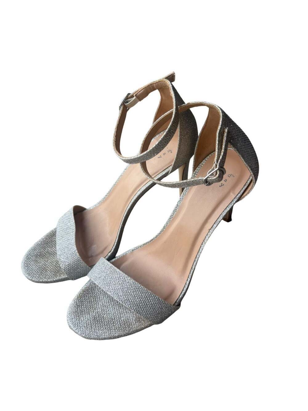 A New Day Women's Silver Glitter Ankle Strap Stiletto Heels Size 9